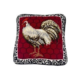 C&F Home Red Black & White Rooster wool Needlepoint Pillow
